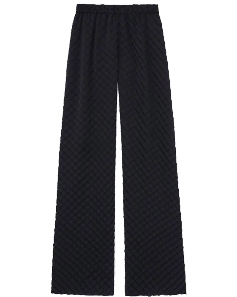 Front of a model wearing a size XL Riverside Plisse Pant In Black in Black by Lafayette 148. | dia_product_style_image_id:358409